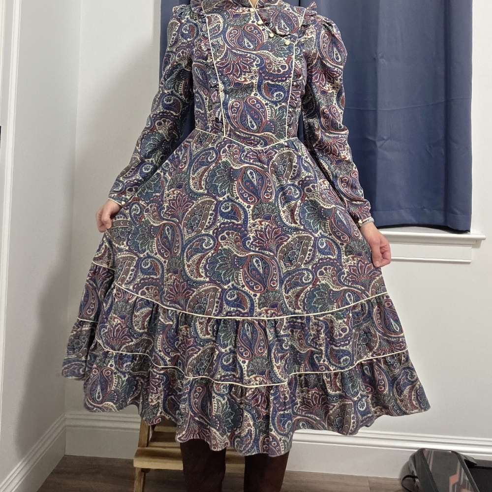 Paisley Long Sleeve Dress in Blue and Purple
